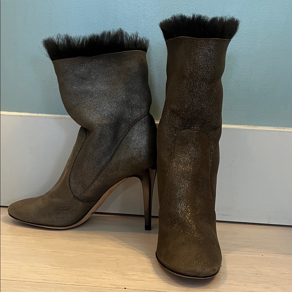 Jimmy Choo Elegant Brown leather & fur Boots 7 1/2